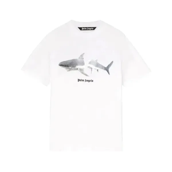 Palm Angels Shark Print White T-Shirt - 1