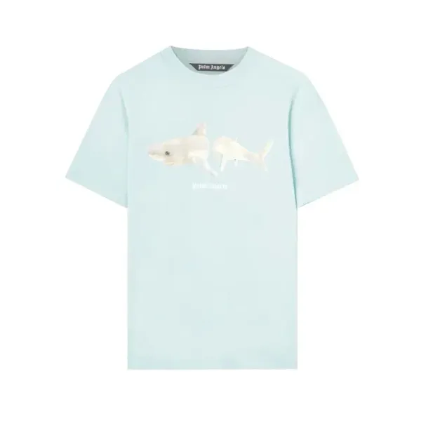 Palm Angels Shark Print Light Blue T-Shirt - 1