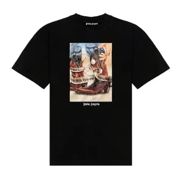 Palm Angels Cowboy Boots Print Black T-Shirt - 1