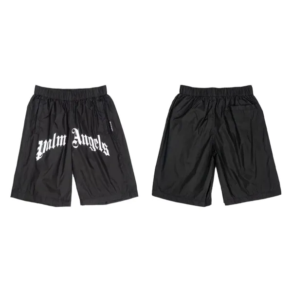Palm Angels Logo Print Nylon Shorts Black - 1