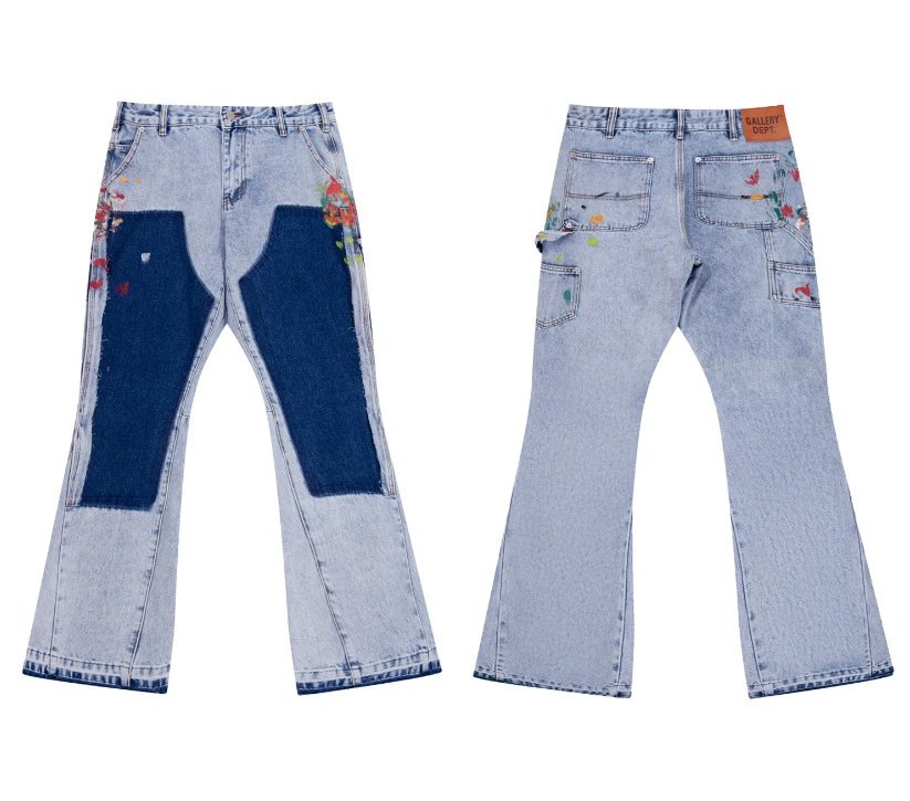 Gallery Dept. Jeans Flared with distressed and patchwork designs — 666 wash water blue