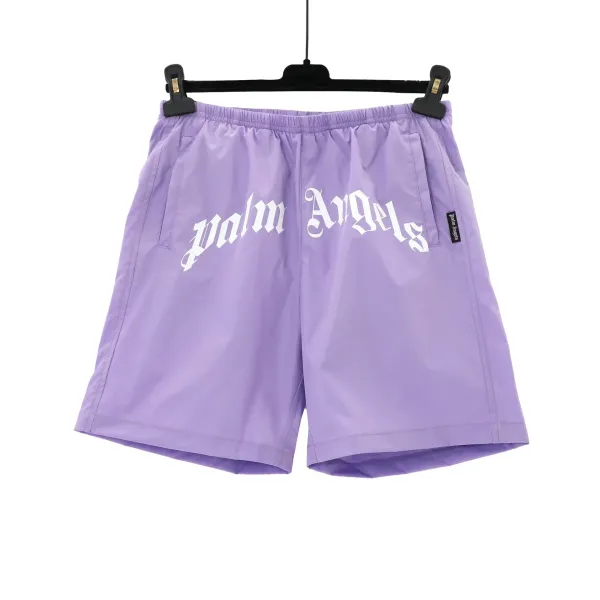 Palm Angels Logo Print Nylon Shorts Purple - 1