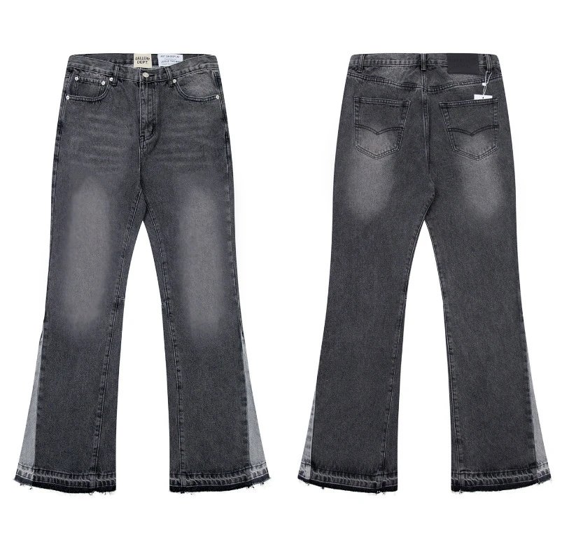 Gallery Dept. Jeans Flared with distressed and patchwork designs — 636 black and gray