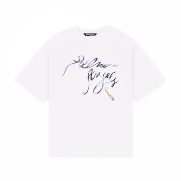 Palm Angels Script Logo White T-Shirt - 1