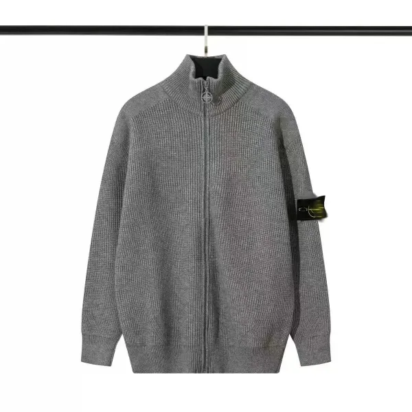 Stone Island Zip-Up Ribbed Knit Sweater Gray - 1