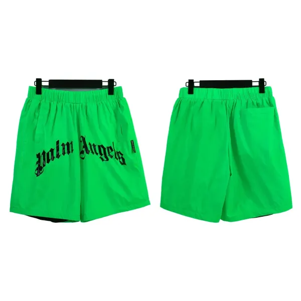 Palm Angels Logo Print Neon Green Shorts - 1