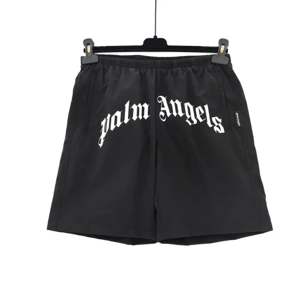 Palm Angels Logo Print Nylon Shorts Black - 1