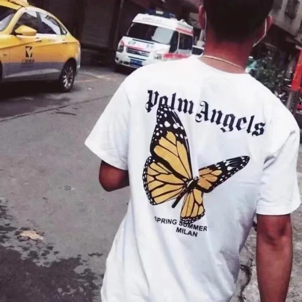 Palm Angels Butterfly Print White T-Shirt - 1