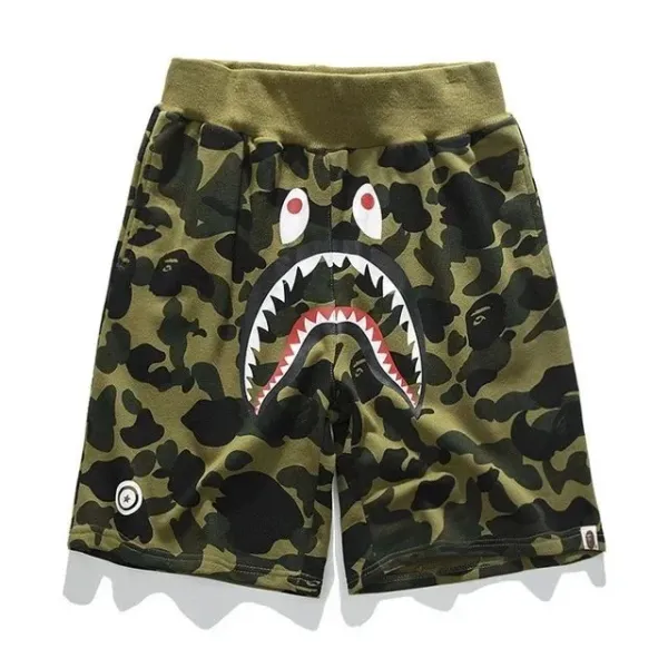 A Bathing Ape Shark Camo Shorts Army Green - 1