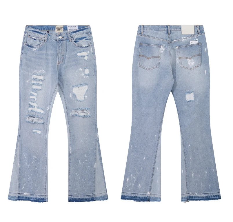 Gallery Dept. Jeans Flared with distressed and patchwork designs — 647 wash water blue