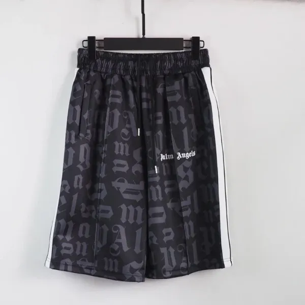 Palm Angels Gothic Print Track Shorts Black - 1