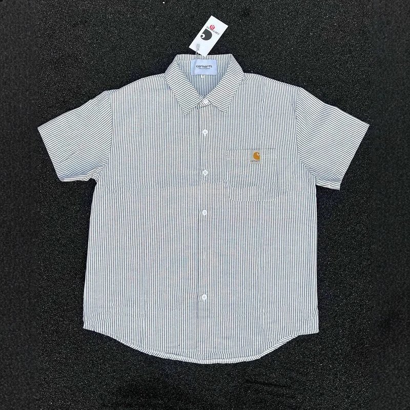 Carhartt embroidered striped short-sleeved thick cotton layered basic versatile high-quality shirt - 131804