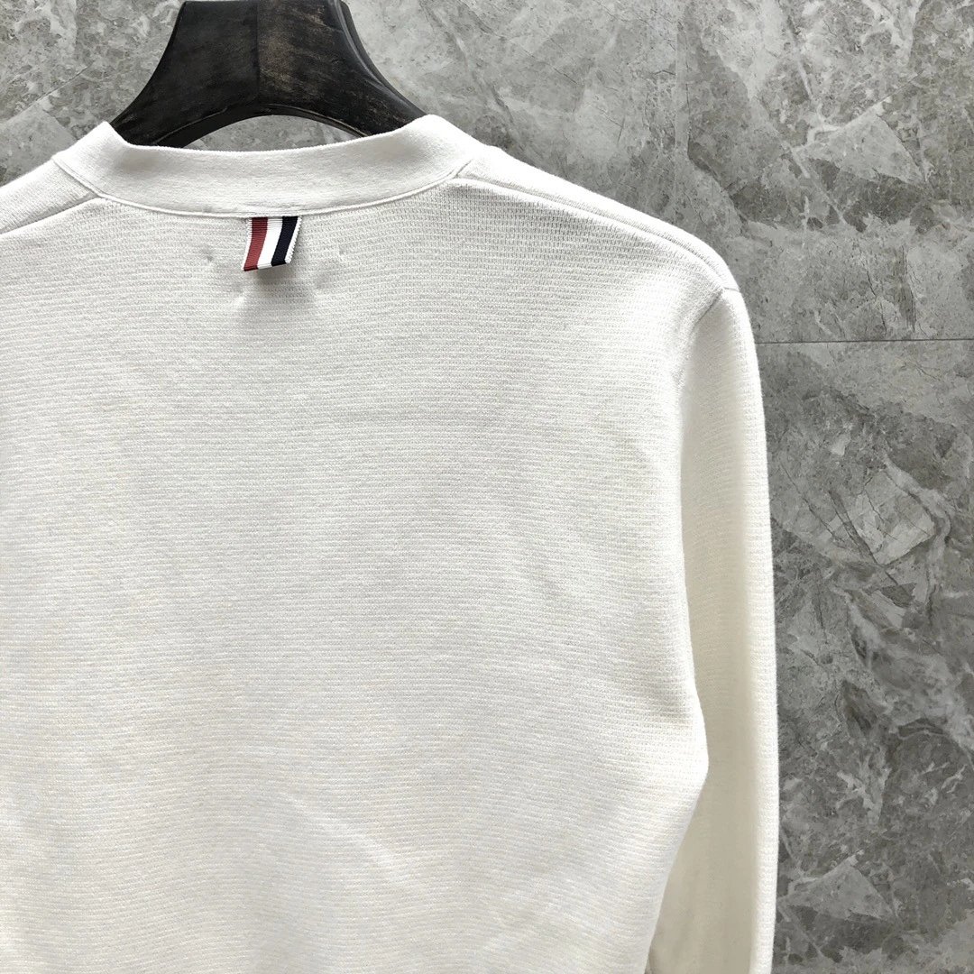Thom Browne 4-Bar Stripe White Cardigan - 6
