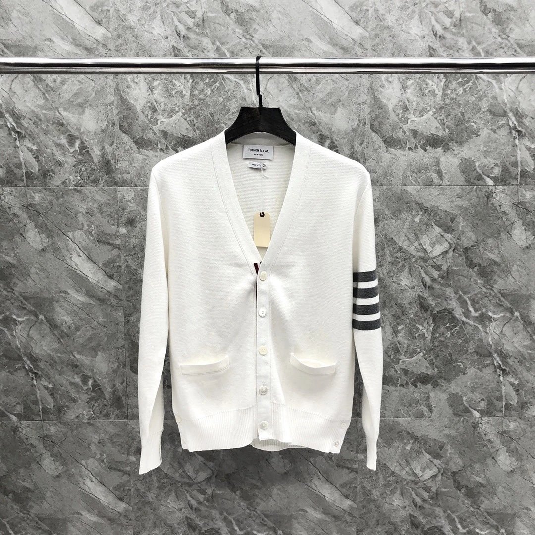 Thom Browne 4-Bar Stripe White Cardigan - 3