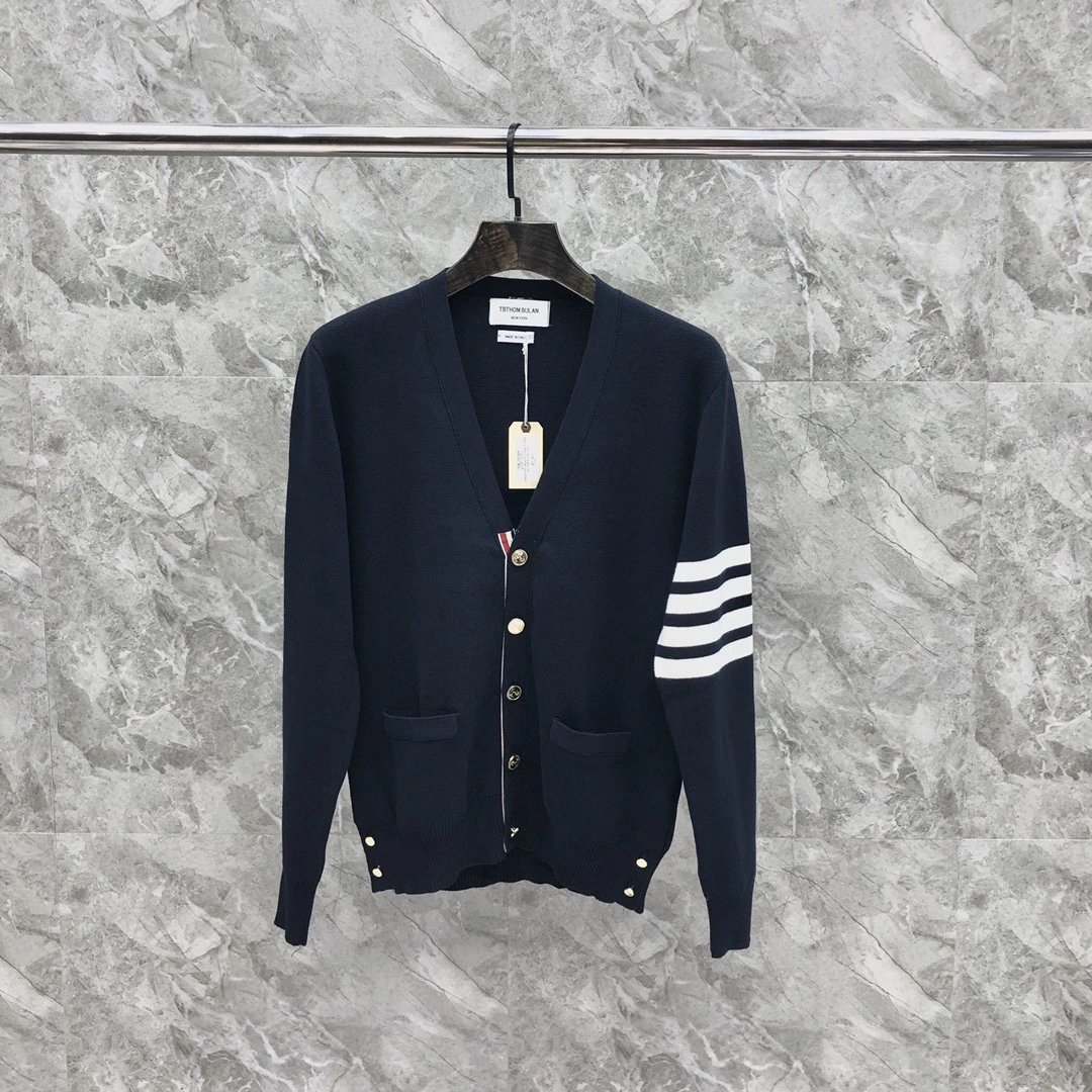 Thom Browne 4-Bar Stripe White Cardigan - 19