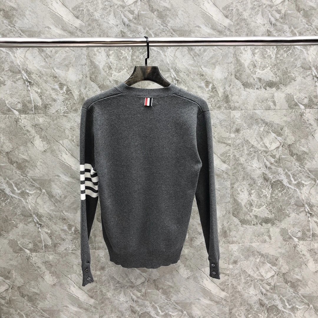 Thom Browne 4-Bar Stripe White Cardigan - 12