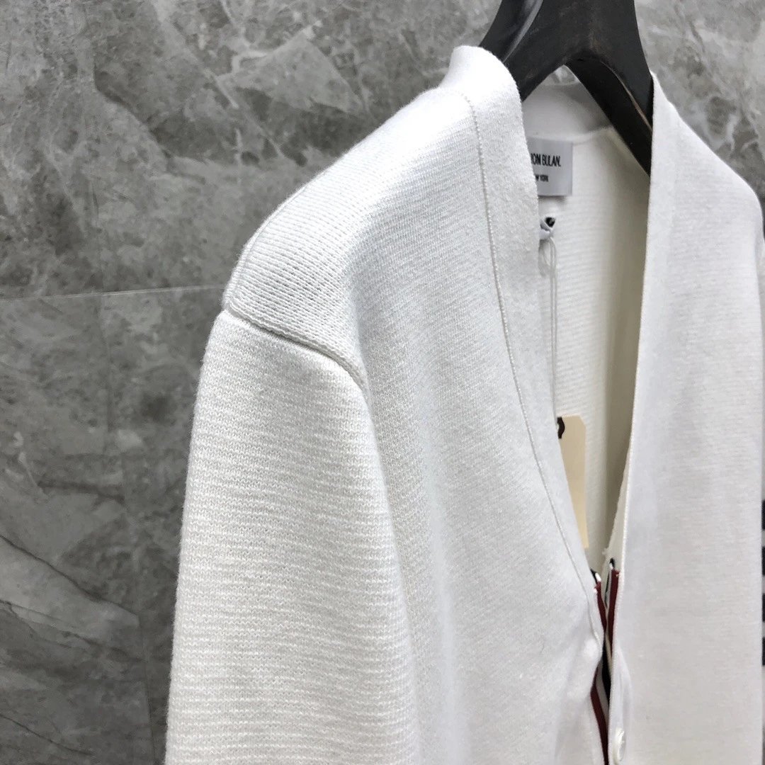 Thom Browne 4-Bar Stripe White Cardigan - 7