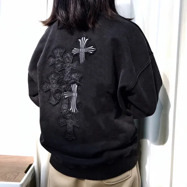 Chrome Hearts Cross Embroidered Distressed Black Hoodie - 4