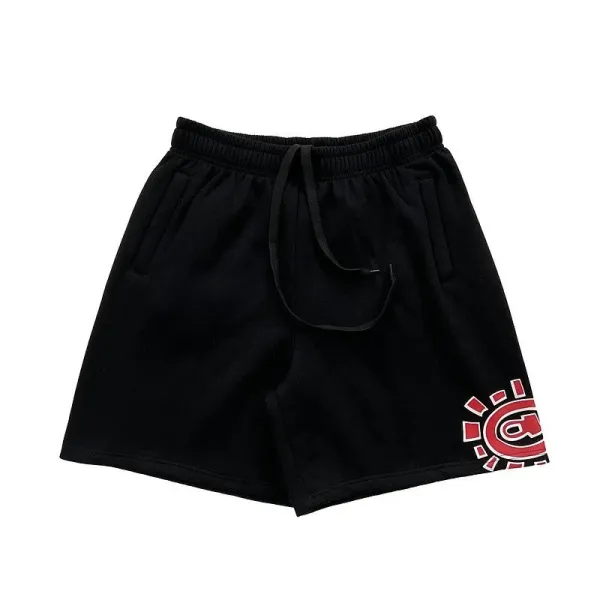 Design Graphic Print Black Sweat Shorts - 1