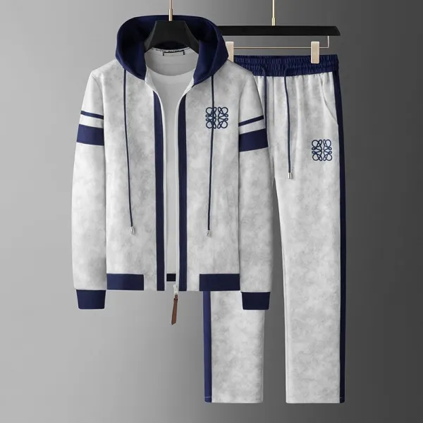 Loewe Anagram Logo Hooded Tracksuit Set Gray Navy - 1