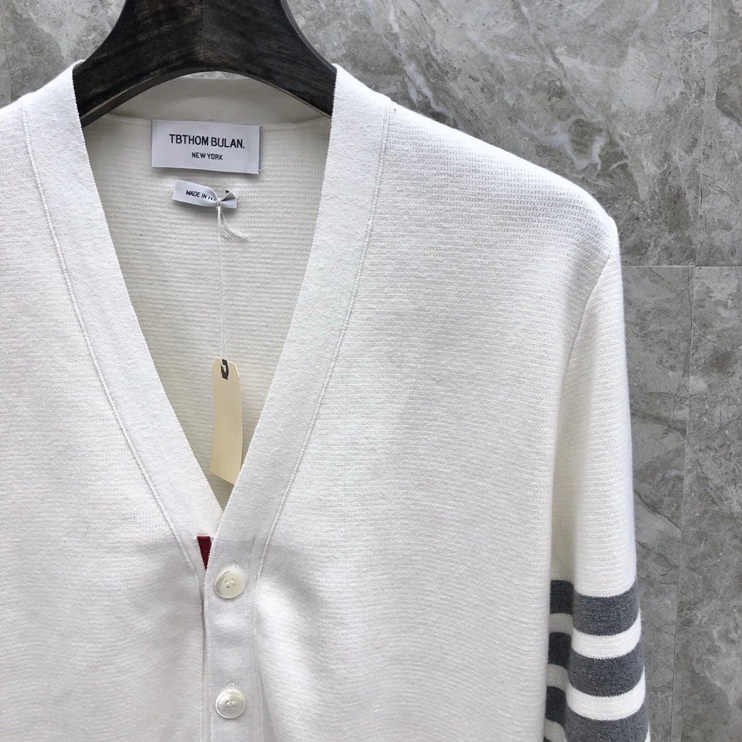 Thom Browne 4-Bar Stripe White Cardigan - 5