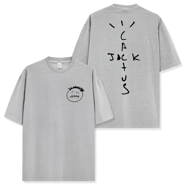 Cactus Jack Smiley Face Gray T-Shirt - 1