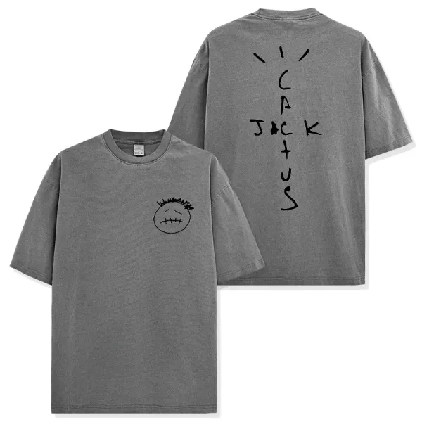 Cactus Jack Smiley Face Gray T-Shirt - 1