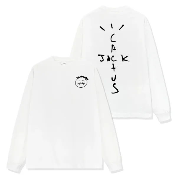 Cactus Jack Smiley Face Long Sleeve T-Shirt White - 1