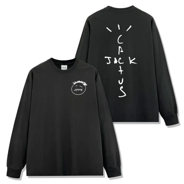 Cactus Jack Smiley Face Long Sleeve T-Shirt Black - 1