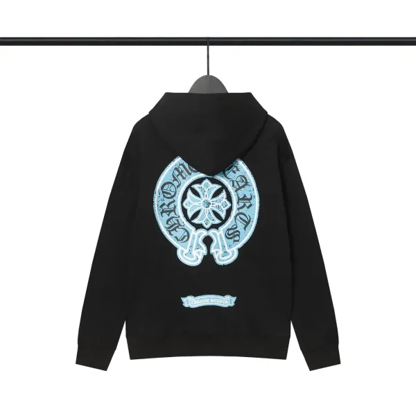 Chrome Hearts Oversized Hoodie Black with Light Blue Graphic Print - 1