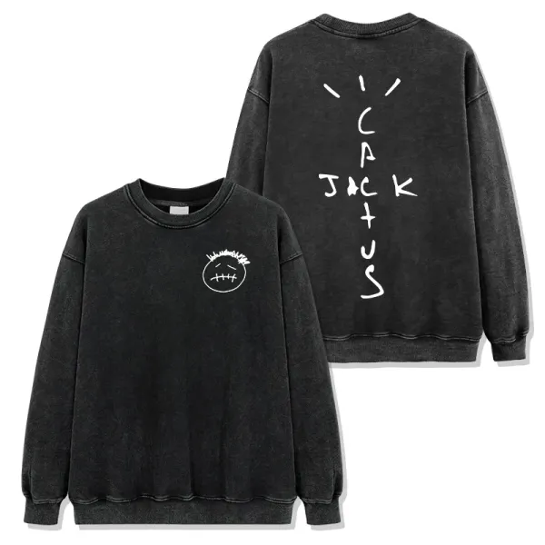 Cactus Jack Smiley Face Acid Wash Black Hoodie - 1