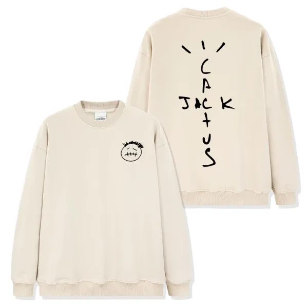 Cactus Jack Smiley Face Crewneck Beige Hoodie - 1