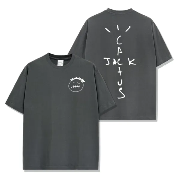 Cactus Jack Smiley Face Graphic T-Shirt Charcoal Gray T-Shirt - 1