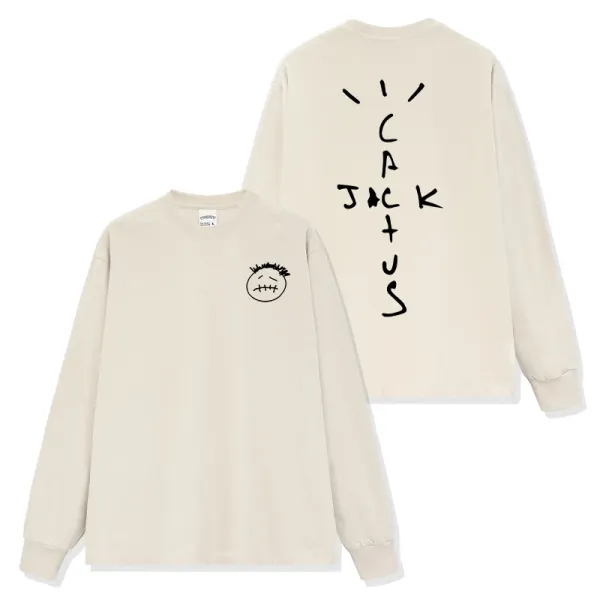 Cactus Jack Smiley Face Long Sleeve T-Shirt Beige - 1
