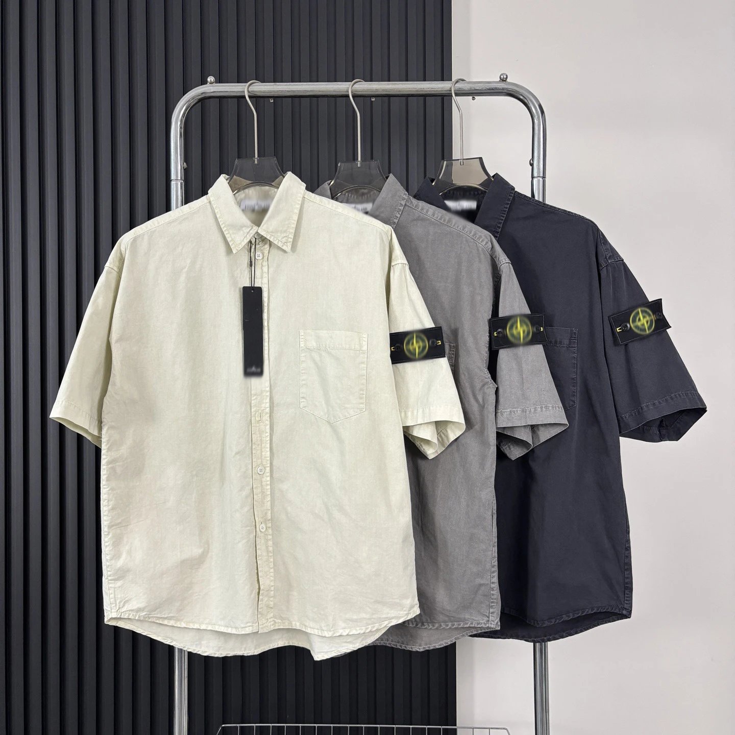 Men's Short Sleeve Washed Vintage Casual Solid Work Shirt
