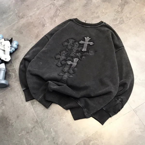 Chrome Hearts Cross Embroidered Distressed Black Hoodie - 1