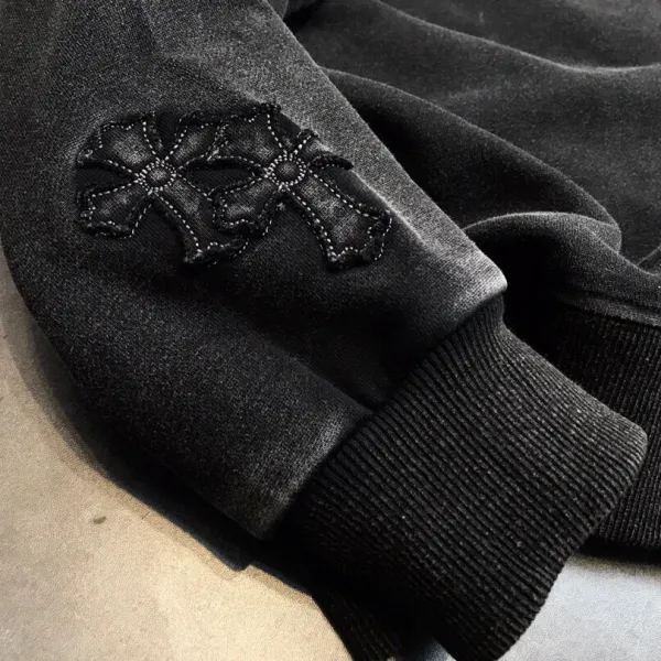 Chrome Hearts Cross Embroidered Distressed Black Hoodie - 5