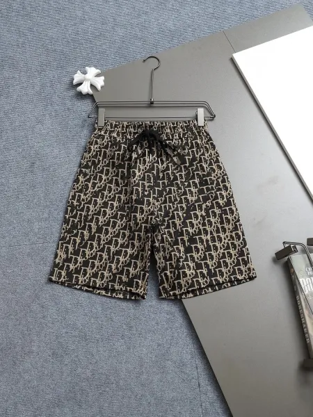 Dior Oblique Print Drawstring Waist Shorts Black Beige - 1