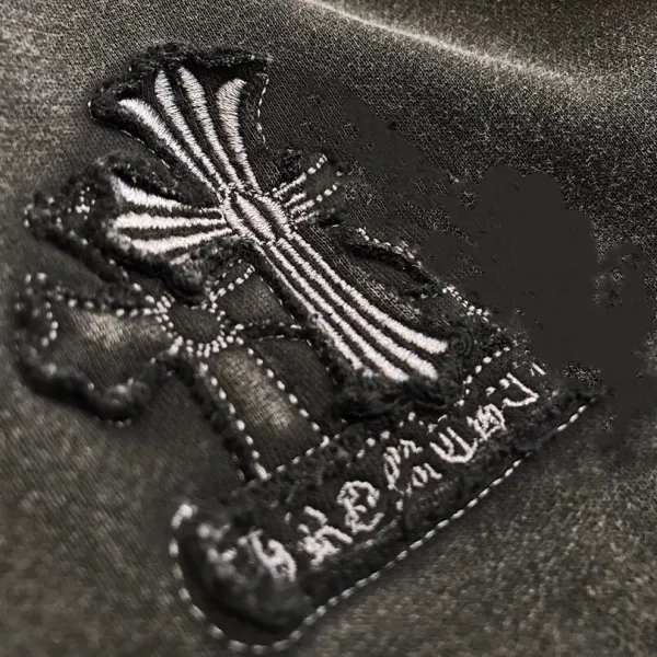 Chrome Hearts Cross Embroidered Distressed Black Hoodie - 6