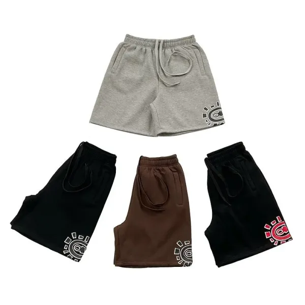 Design Graphic Print Black Sweat Shorts - 4