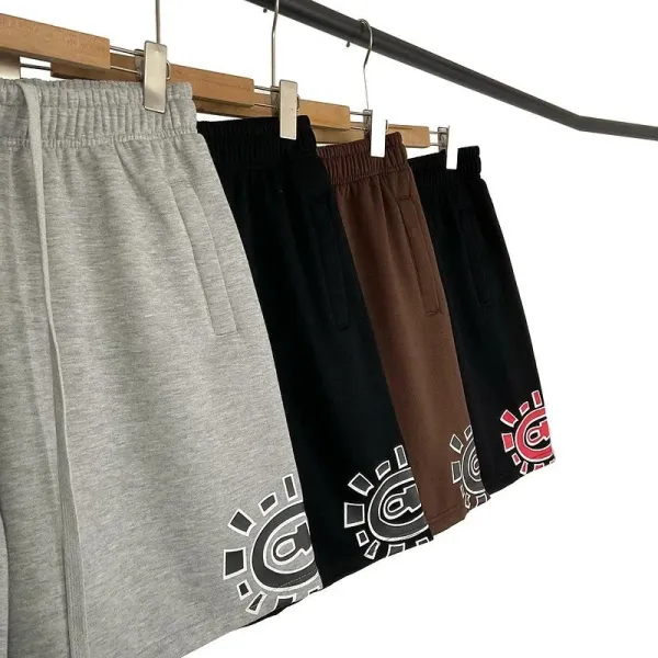Design Graphic Print Black Sweat Shorts - 5