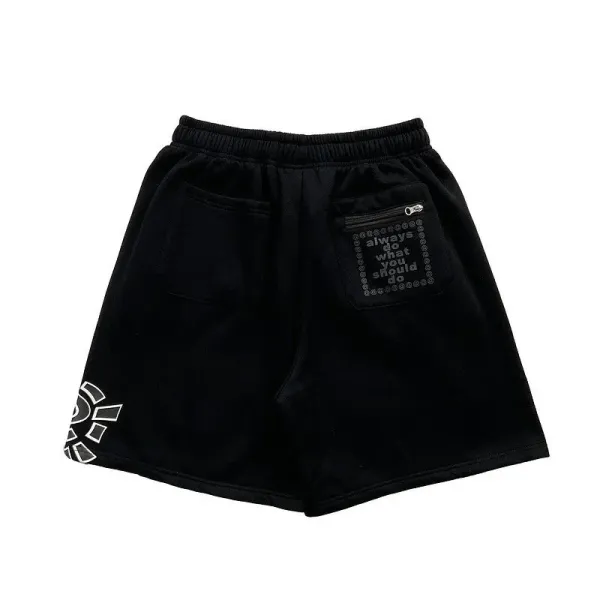 Design Graphic Print Black Sweat Shorts - 11