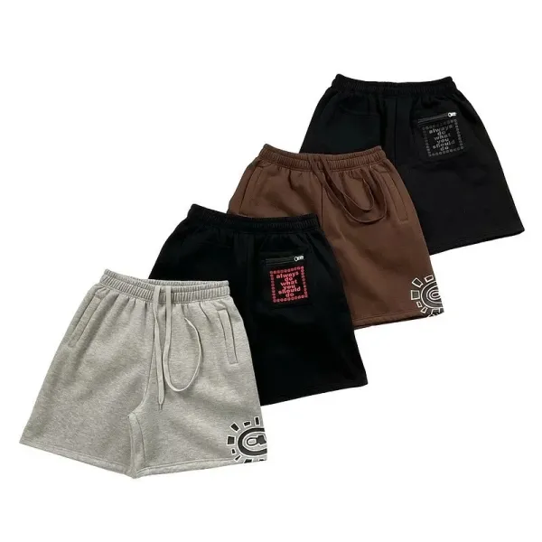 Design Graphic Print Black Sweat Shorts - 3