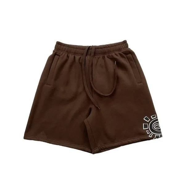 Design Graphic Print Black Sweat Shorts - 8