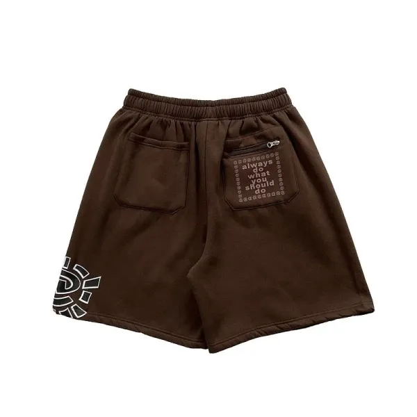 Design Graphic Print Black Sweat Shorts - 9
