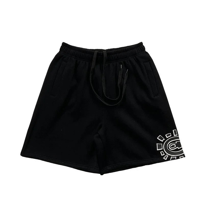 Design Graphic Print Black Sweat Shorts - 10