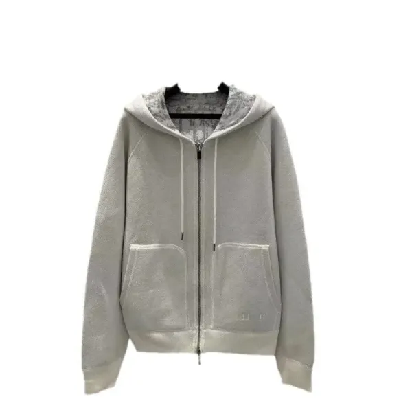 Design Oversized Zip-Up Hoodie in Light Gray with Contrast Trim - 6