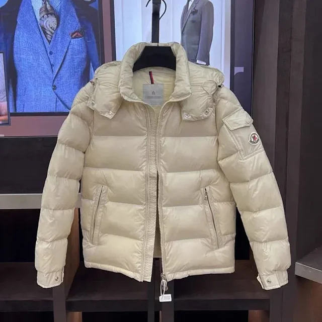 Moncler Down Jackets Quilted puffer jacket with hood and tricolor zip trim product detail image 1