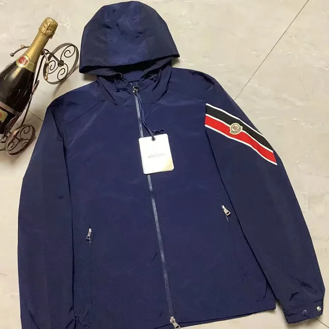Moncler Jackets Hooded zip-front jacket with tricolor sleeve stripe product detail image 4