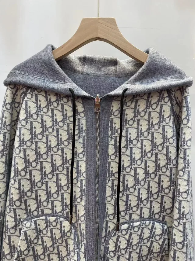 Dior Knitwear Reversible Hooded Zip Cardigan with Oblique Knit product detail image 3